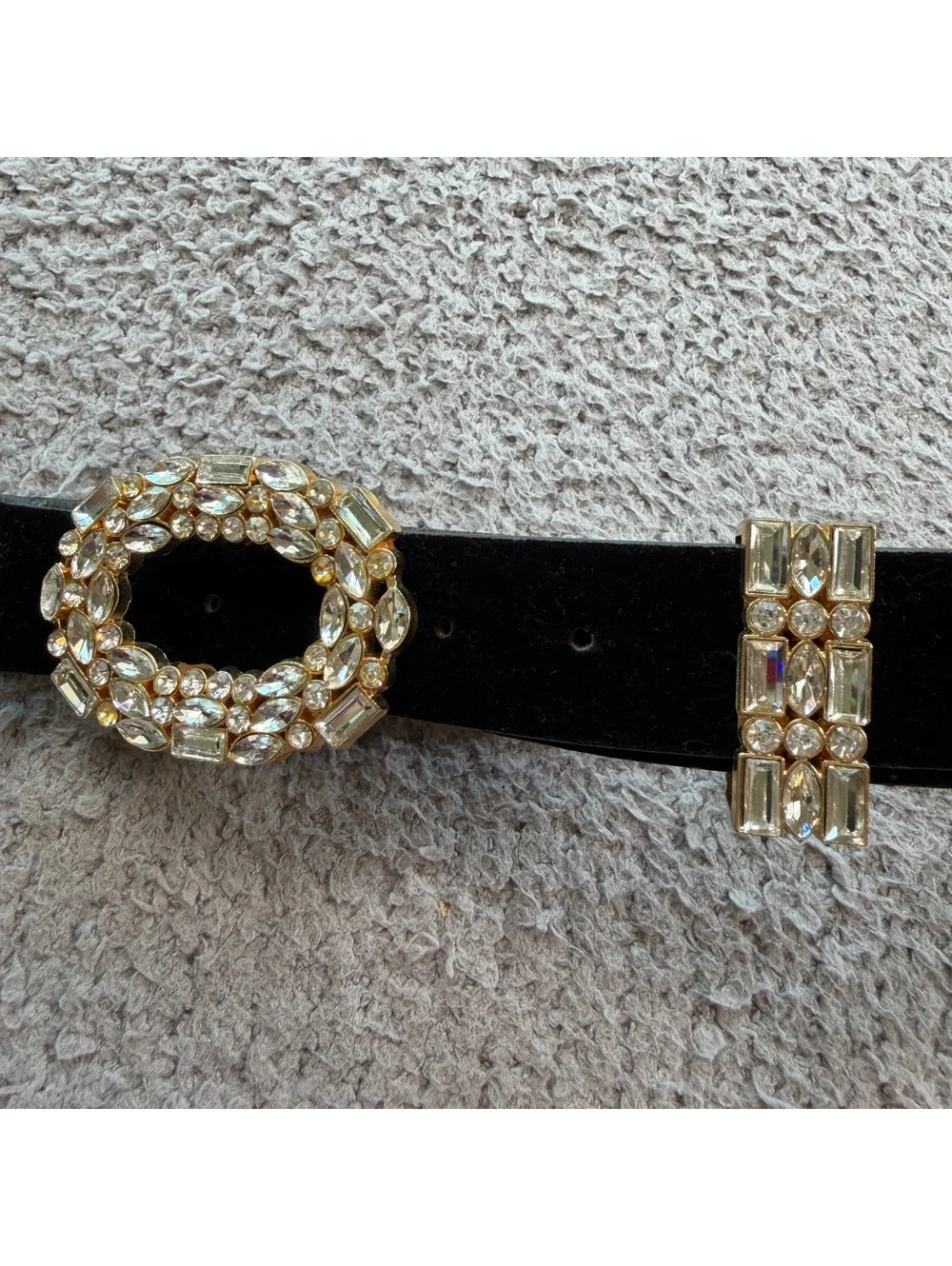 Zara Black Faux Leather Rhinestone Crystal Buckle Statement Belt Women 80/32